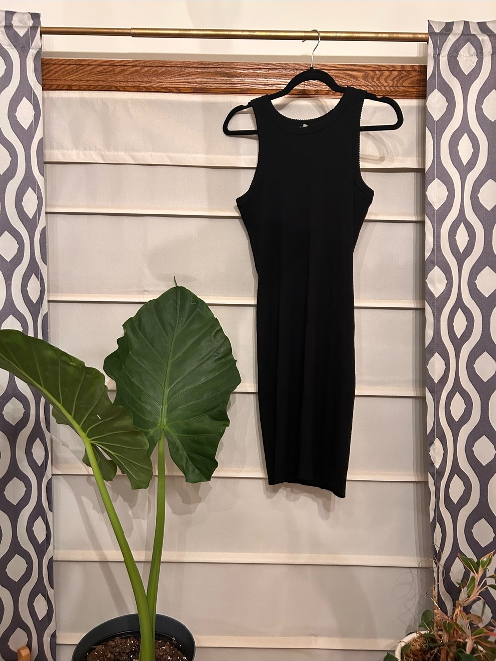 Black Sleeveless Ribbed High Neck Midi Dress worn once
